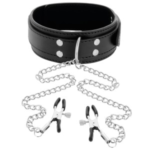 Collier de bondage avec pinces à seins Darkness