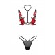 Soutien-gorge harnais roses rouges - Lingerie BDSM Malins-Plaisirs