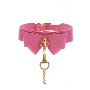 Collier de soumise rose avec noeud - Accessoires BDSM Malins-Plaisirs