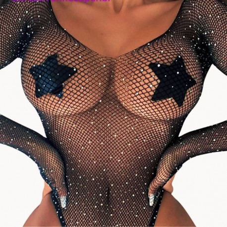 Body sexy noir avec strass - Lingerie soumise Malins-Plaisirs