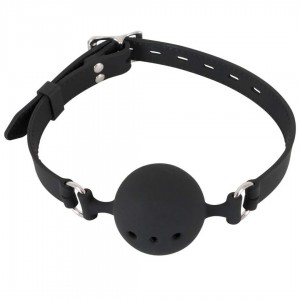 Bâillon avec grosse boule silicone noir -Accessoires BDSM