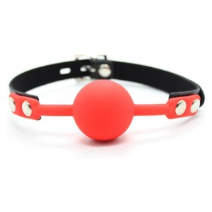 Bâillon ball-gag classique silicone rouge - Boutique BDSM