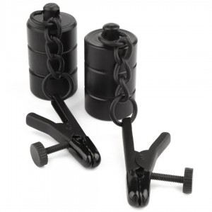 Pinces noires avec poids - Vos achats BDSM chez Malins-Plaisirs