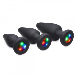 Tailles plug anal lumineux silicone LED S M L – choix buttplug