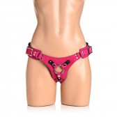 harnais strapon rose en cuir – vue de face