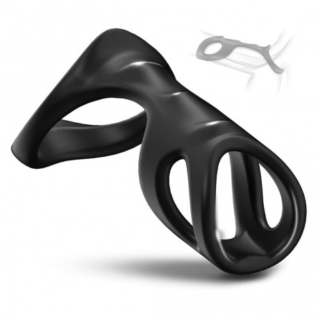 Cockring double boucle pour maintien de la verge et des bourses