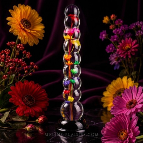 Gode anal à boules Everlasting Bloom avec fleurs colorées en résine époxy